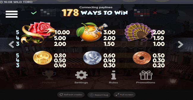 wild toro paytable paytable