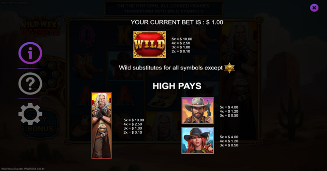 wild west bandits paytable 1 paytable