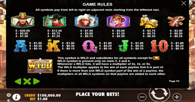 wild west gold 1 paytable
