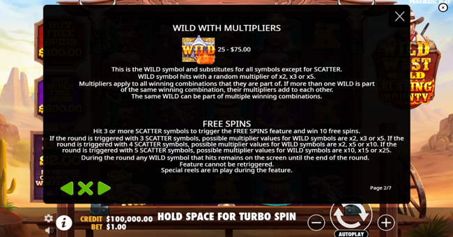 wild west gold blazing bounty paytable 2 paytable