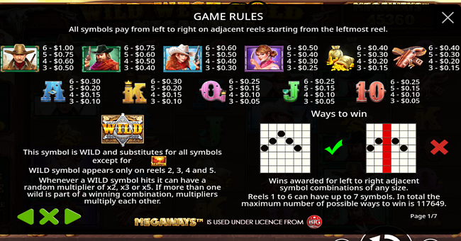 wild west gold megaways paytable paytable