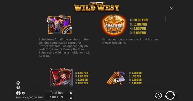 wild west trueways paytable 1 paytable