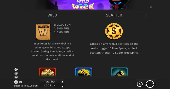 wild wick paytable 1 paytable