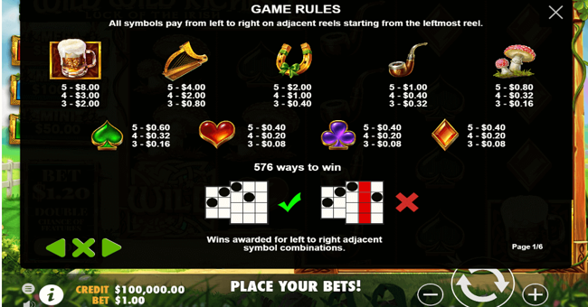 wild wild riches paytable paytable