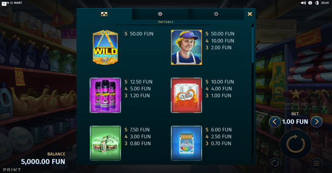 win o mart paytable 1 paytable