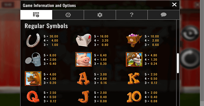 windy farm paytable paytable