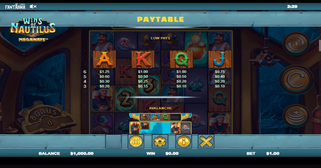 wins of nautilus paytable2 paytable