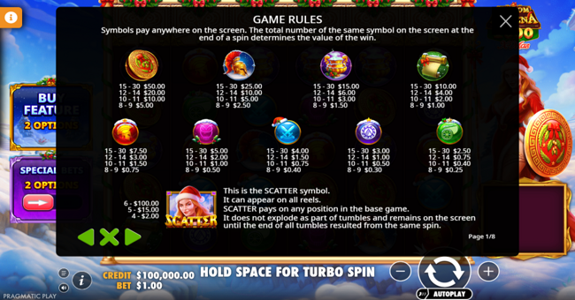 wisdom of athena 1000 xmas paytable 1 paytable