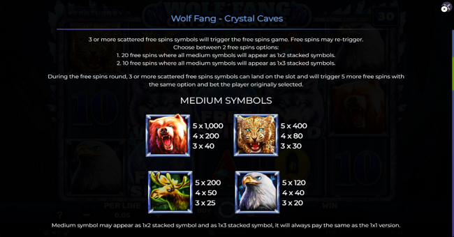 wolf fang crystal caves paytable 1 paytable