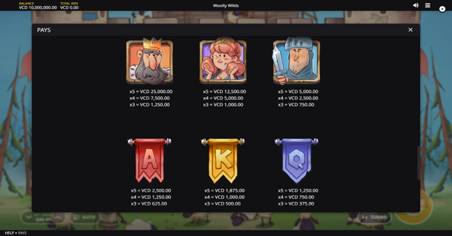 wolly wilds paytable 1 paytable