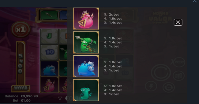 worms of valor paytable 2 paytable