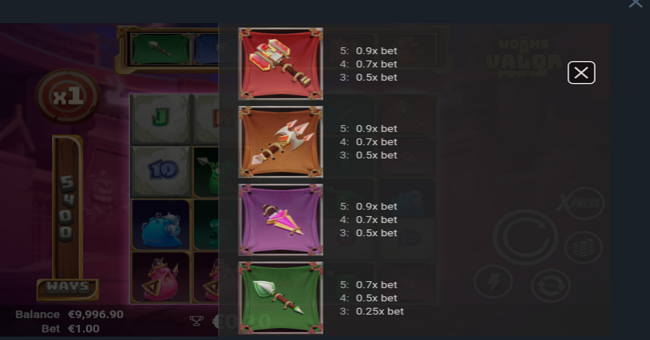 worms of valor paytable 3 paytable