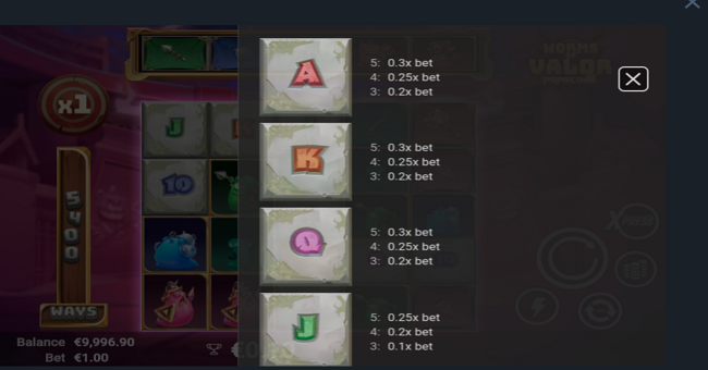 worms of valor paytable 5 paytable