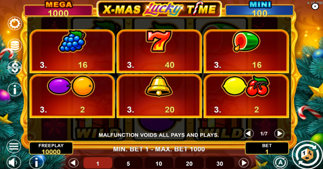 xmas lucky time hold and win paytable 1 paytable
