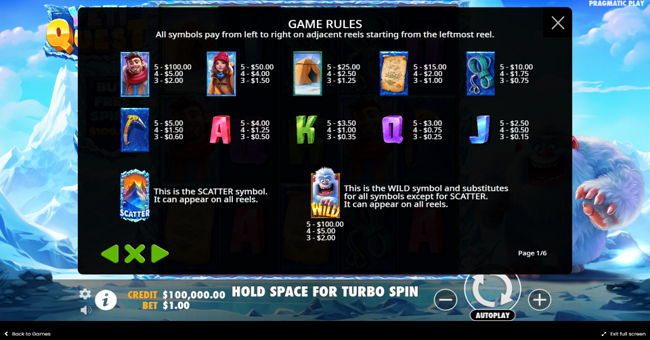 yeti quest paytable paytable