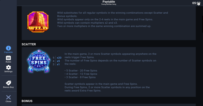 young buffalo song paytable 2 paytable