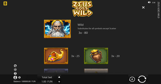 zeus goes wild paytable 1 paytable