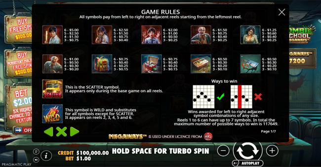 zombie school megaways paytable paytable