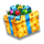 gold trio santa surprise gift box symbol icon