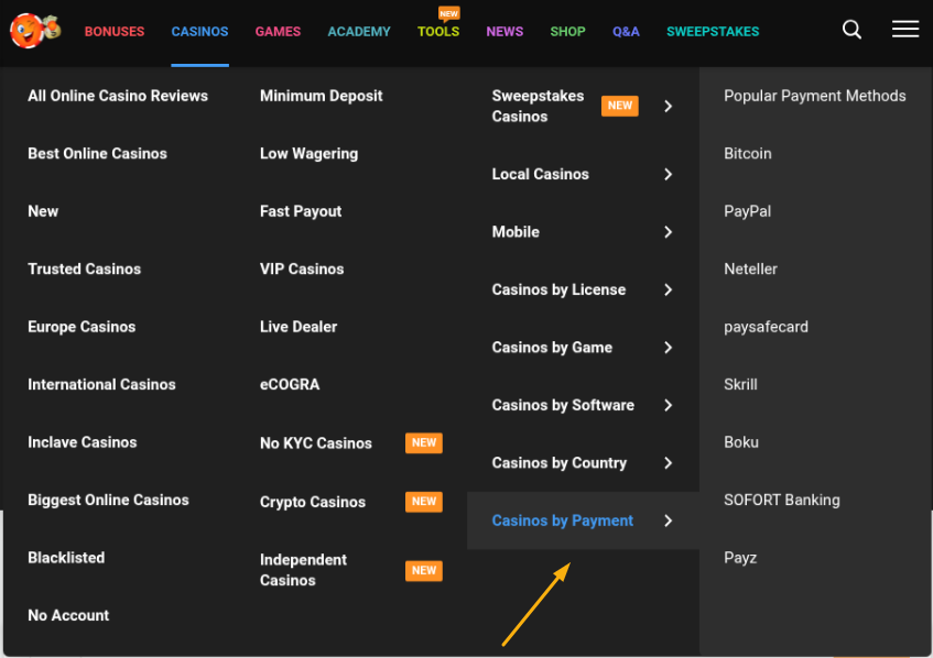 Chipy Casino by Payment Section Image