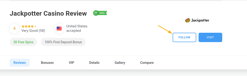 Jackpotter Casino Follow Button Image