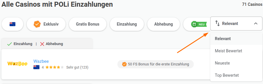 Einzahlungen bei POLi-Casinos