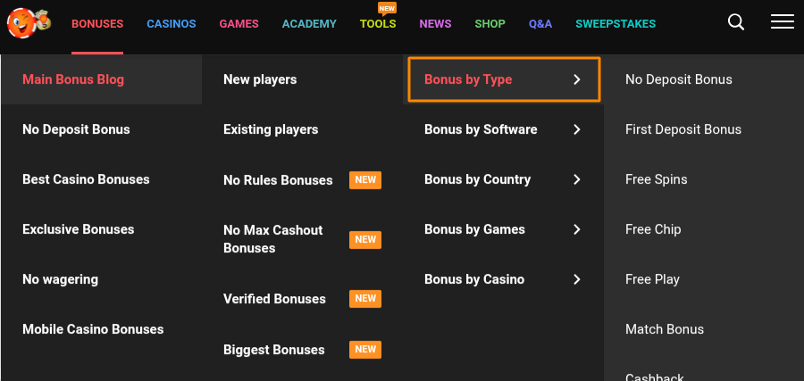 Chipy Bonus by Type Selection