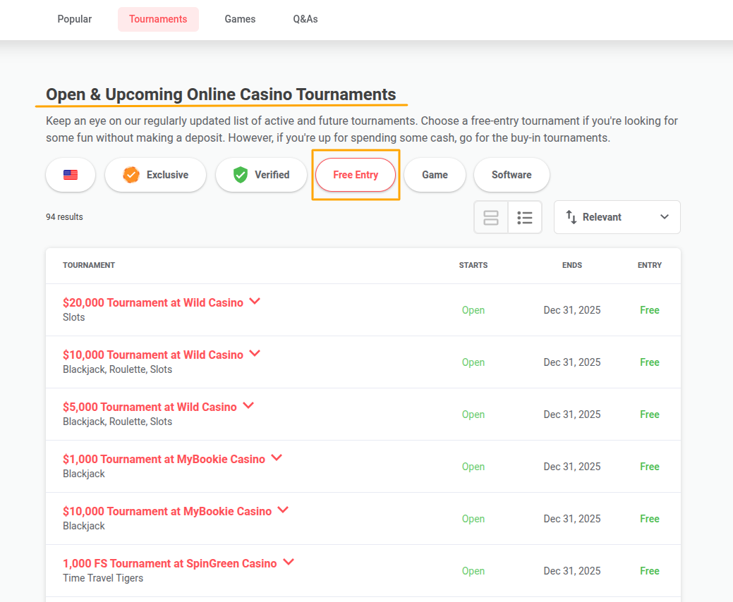 Online Casino Tournaments Free Entry