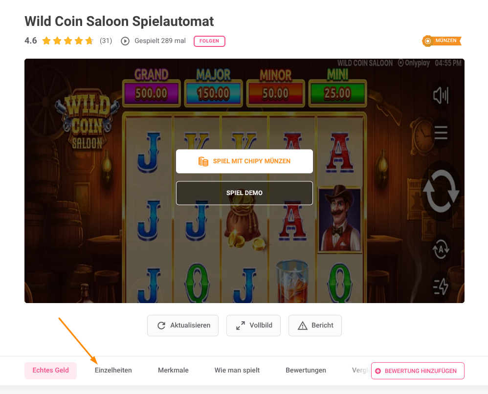 wild coin saloon details abschnitt