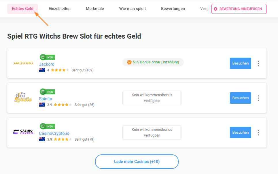 Witchs Brew Spiele um echtes Geld