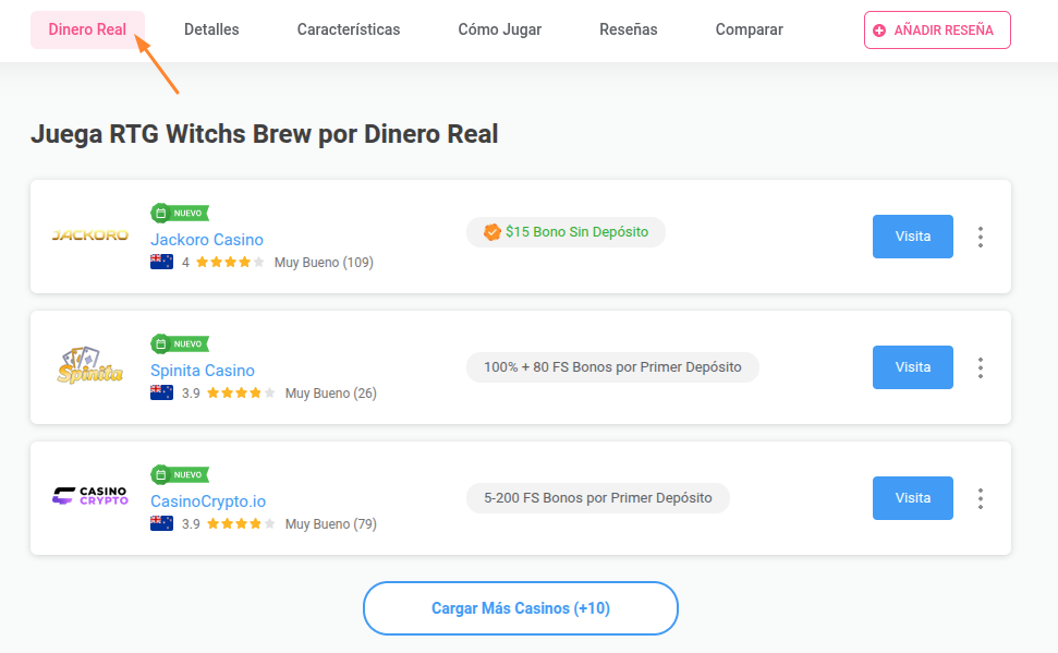 Witchs Brew juega por dinero real
