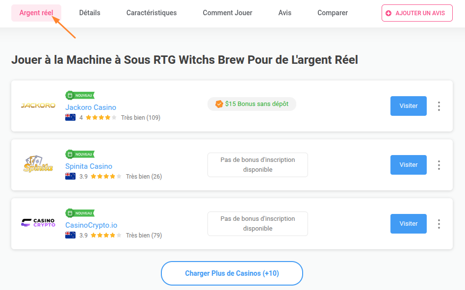 Witchs Brew jouez avec de l'argent réel