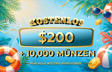 KOSTENLOSE Verlosung im Juli 2026: 200 $ + 10.000 Münzen image