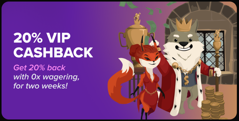 Welcome Bonus 20% VIP Cashback Wolfio Casino