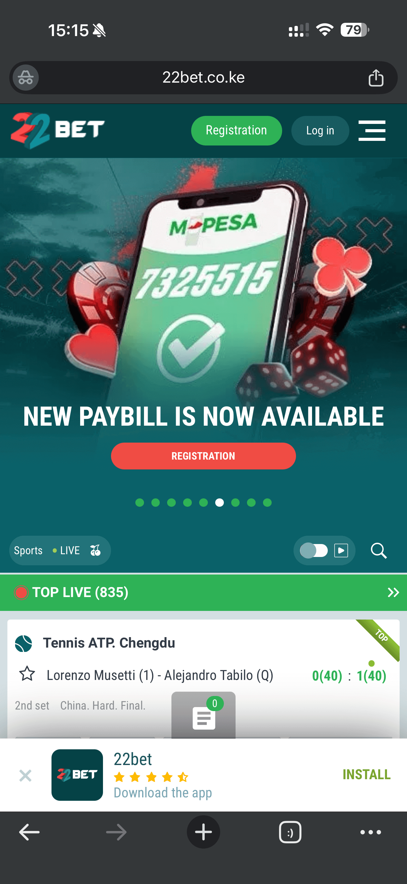 22bet casino mobile homepage screenshot