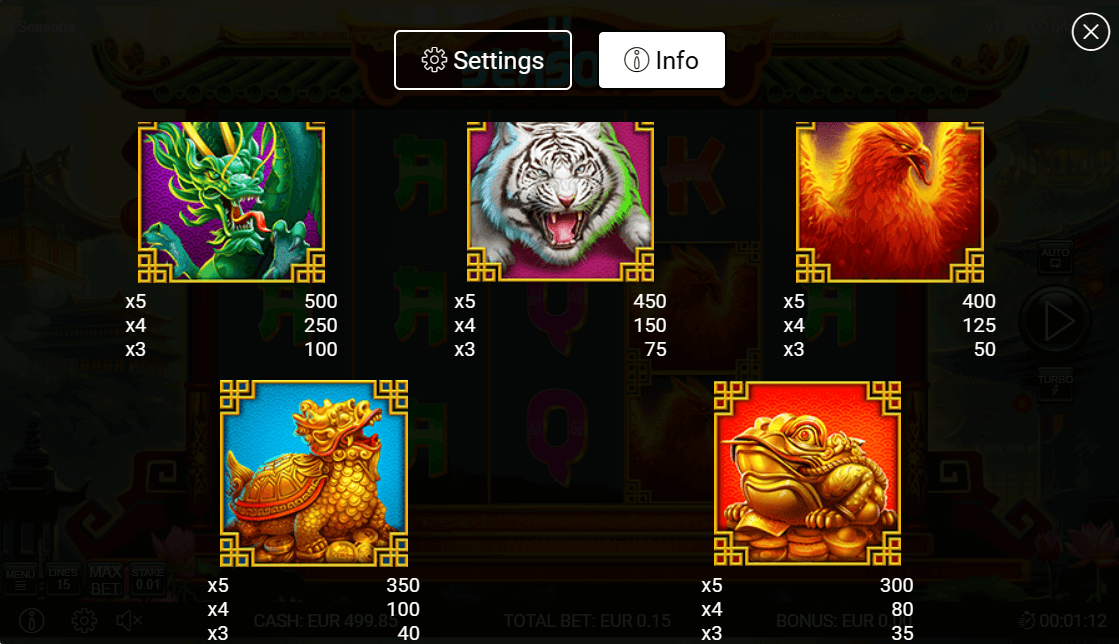 4 Seasons Online Slot Game Paytable