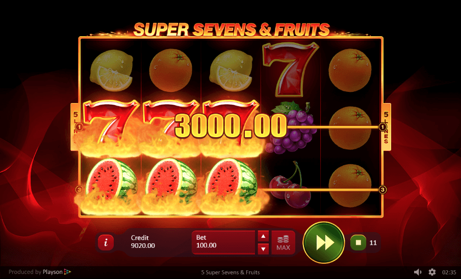 5 Super Sevens and Fruits mega win