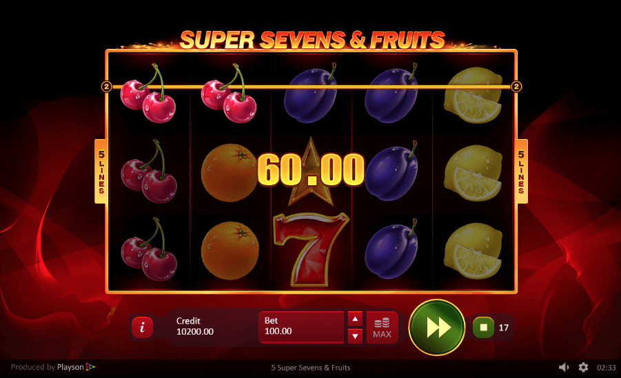 5 Super Sevens and Fruits low win