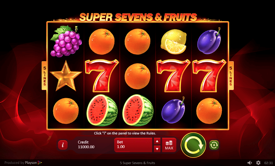 5 Super Sevens and Fruits game interface