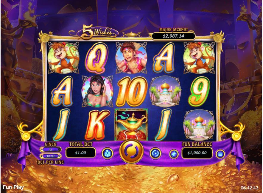 5 Wishes RTG Online Slot Reels