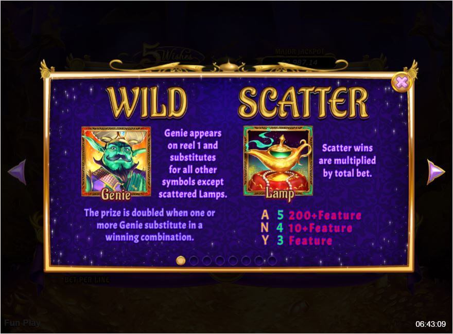 RTG 5 Wishes slot game special features explained