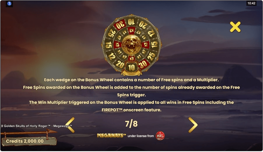 8 Golden Skulls of Holly Roger Megaways online slot game free spins