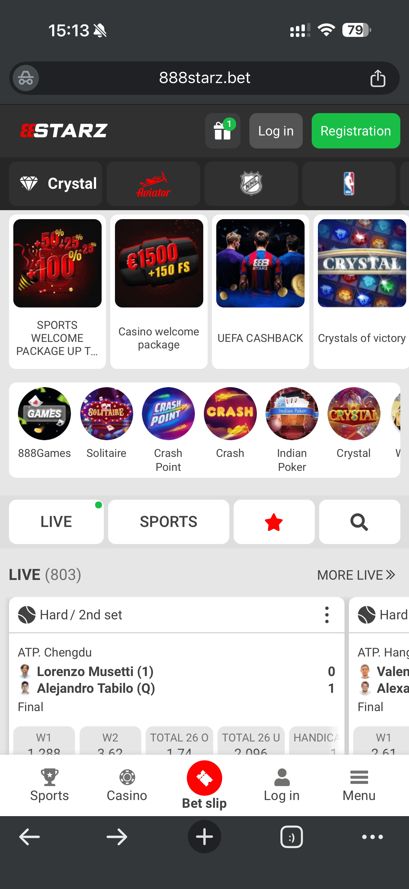 888starz casino mobile homepage screenshot