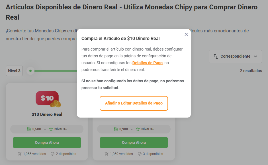 Anadir editar o pagar para comprar