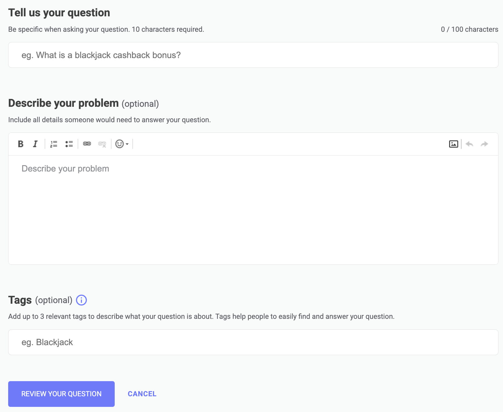 Ask a question form