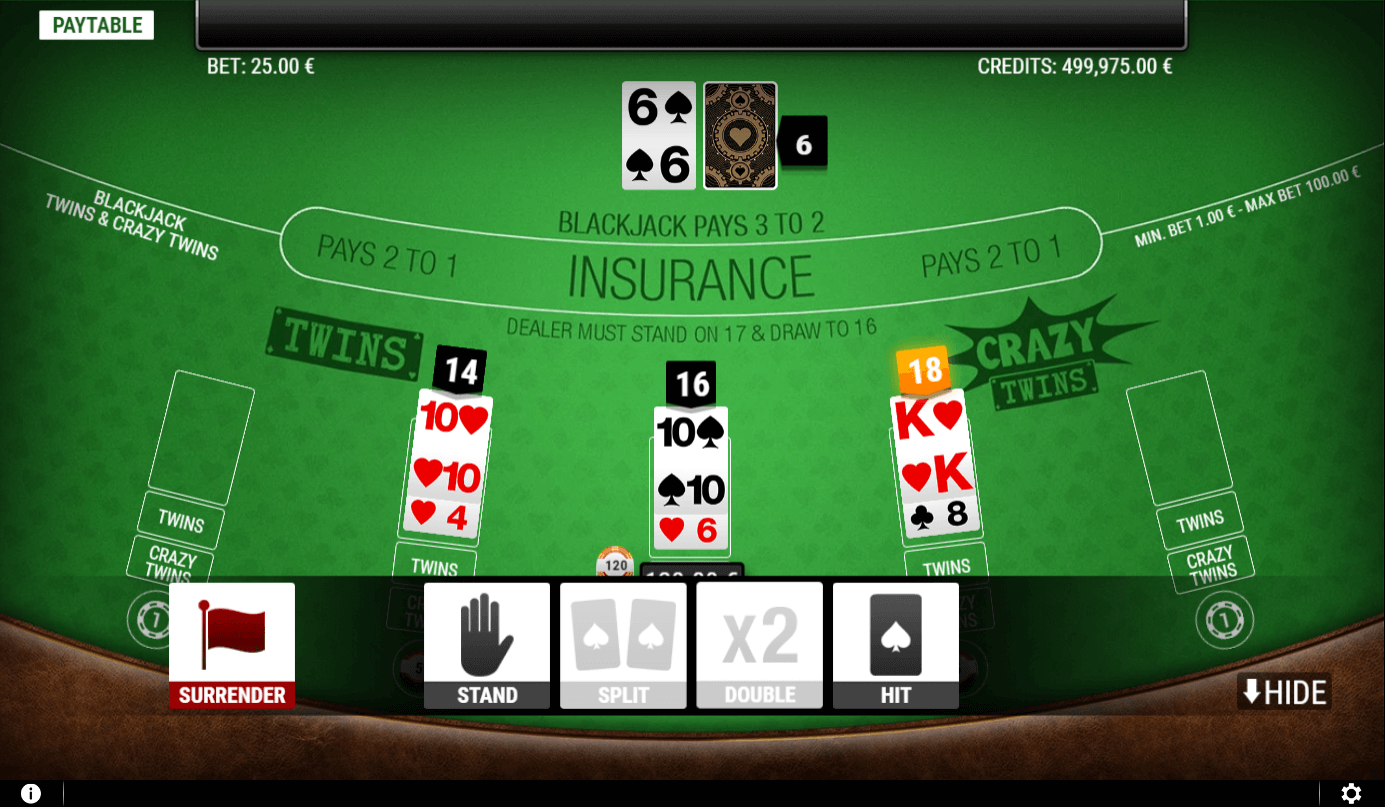 BlackJack Twins and Crazy Twins online blackjack game play