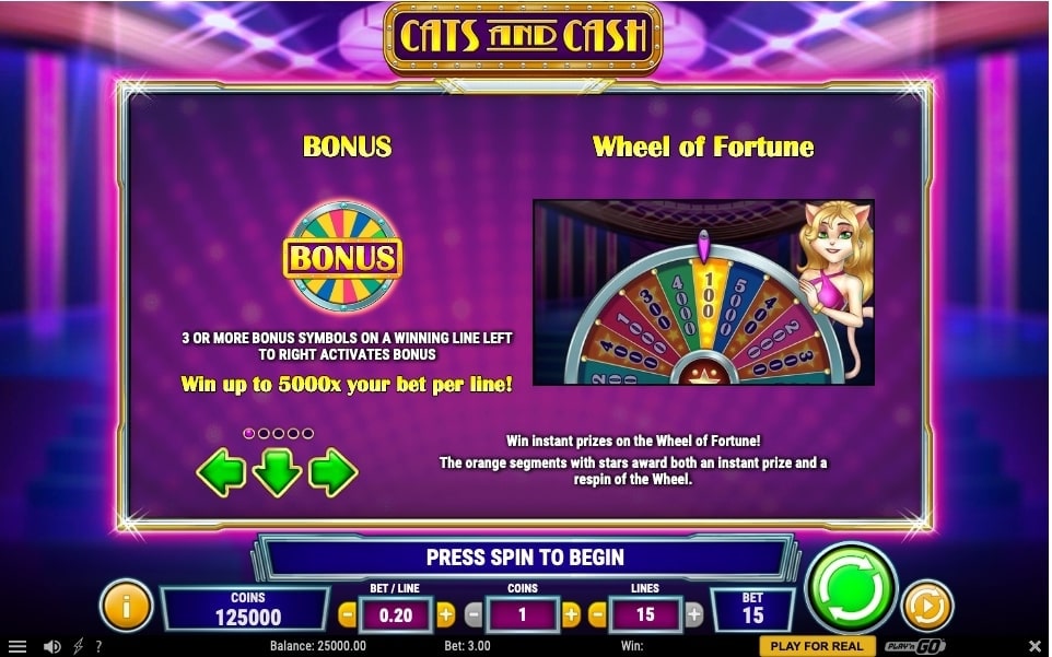 Cats and Cash slot bonus