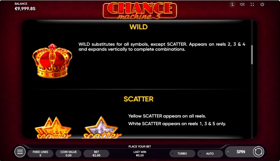 Chance Machine 5 online slot game wild and scatter bonuses
