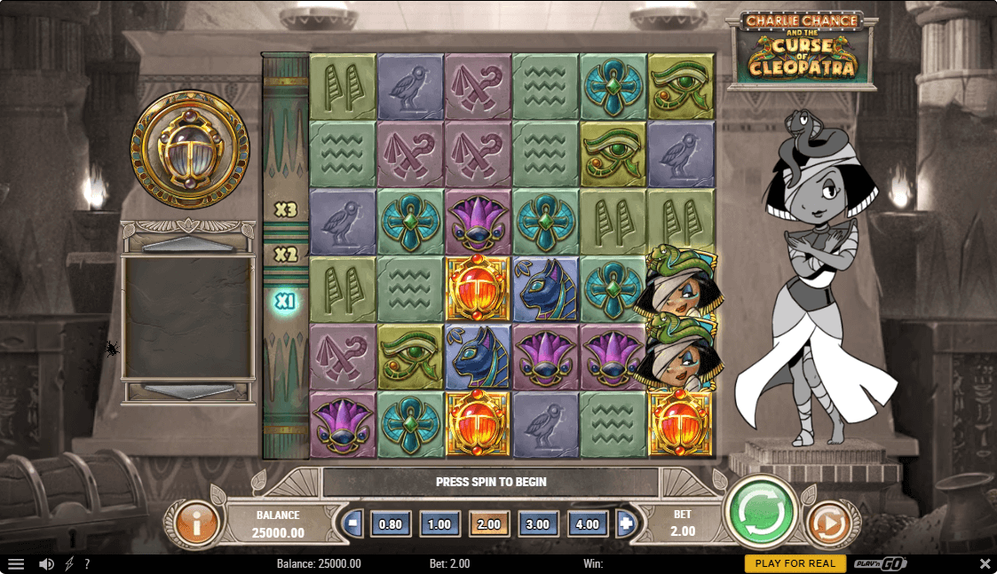 Charlie Chance and The Curse of Cleopatra Online Slots Game Reels
