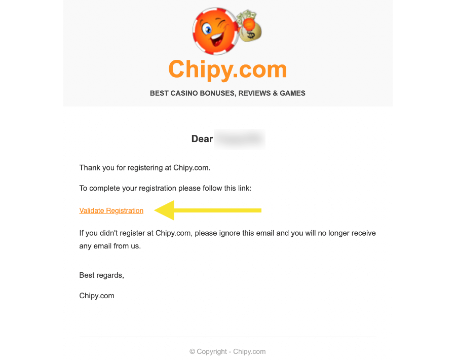 Chipy account e-mail activation